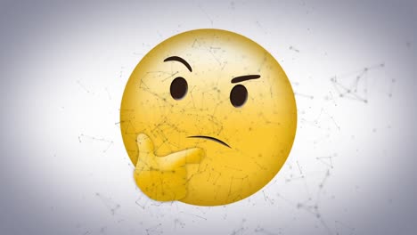 animación del icono de emoji pensante sobre una red de conexiones