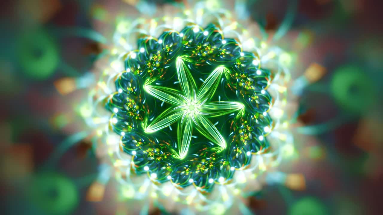 caleidoscopio floral fractal abstracto - margarita esmeralda real - música en bucle sin costuras vj colorido caótico streaming telón de fondo arte