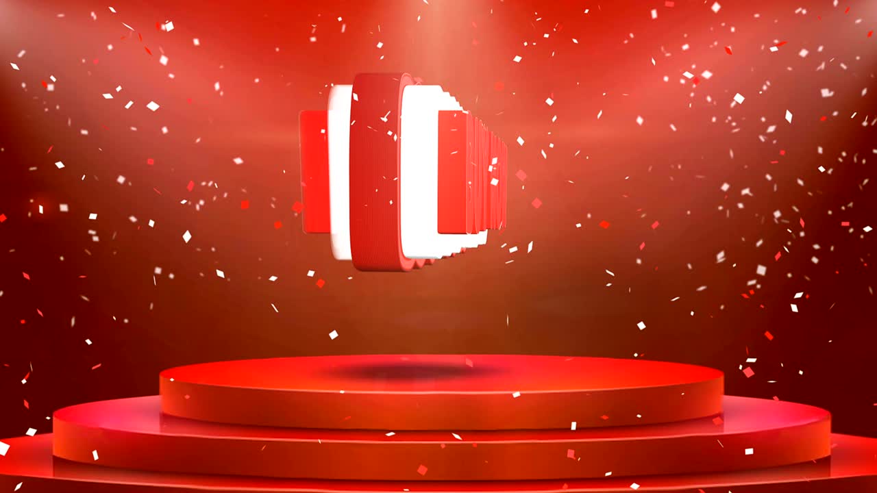 지금 구매 텍스트 애니메이션 무대 포디움 콘페티 루프 애니메이션