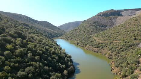 Aerial-landscape-shot-flying-over-Côa-Valley