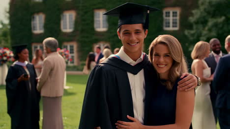 happy graduates and family celebrate at an outdoor ceremony
