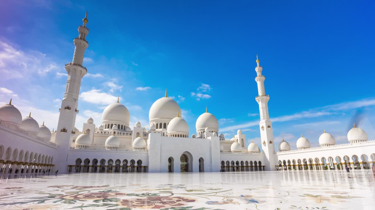 abu dhabi famosa moschea del giorno soleggiato sala principale panorama 4k time lapse uae