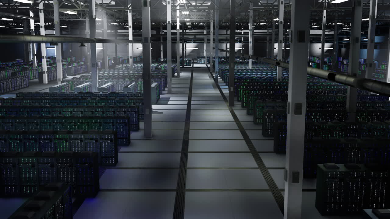 Hardware in dimly lit server hub managing computing resources for big data