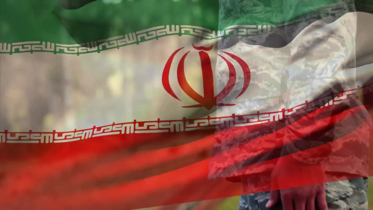 코카시안 남성 군인 위에 이란의  ⁇ 발의 애니메이션