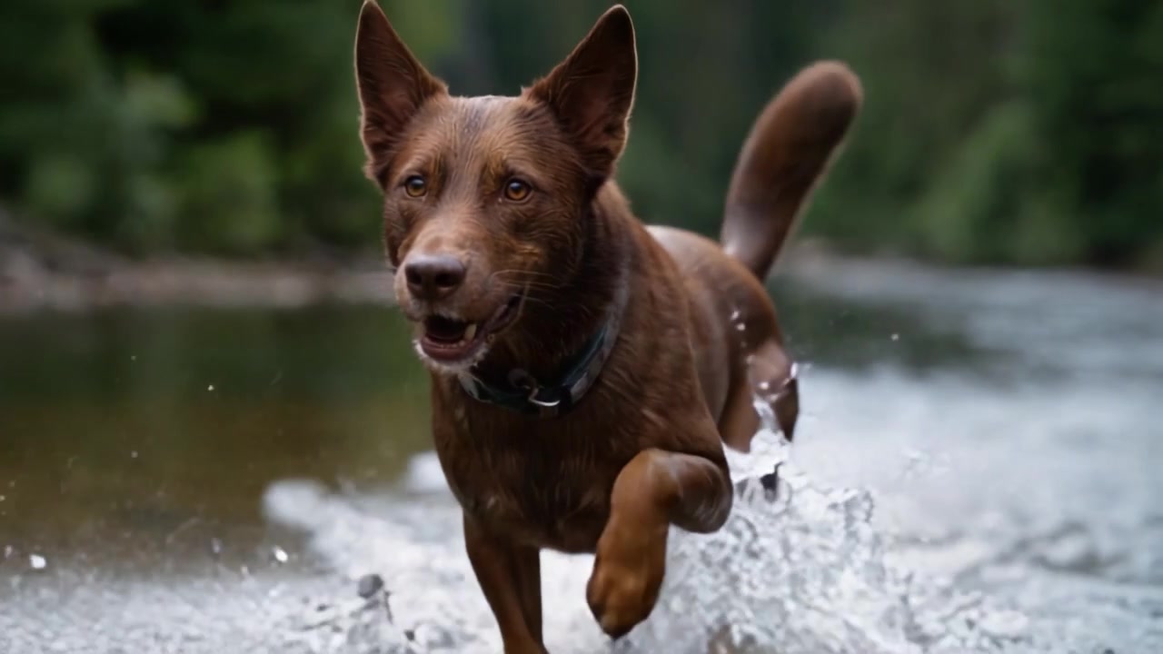 Un perro alegre chapotea en el agua, capturando la esencia de la alegría y la libertad en un entorno natural sereno.
