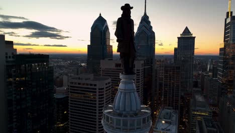 William-Penn-statue-atop-city-hall-in-Philadelphia,-PA,-USA