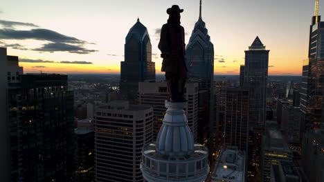 william penn statue atop city hall in philadelphia, pa, usa