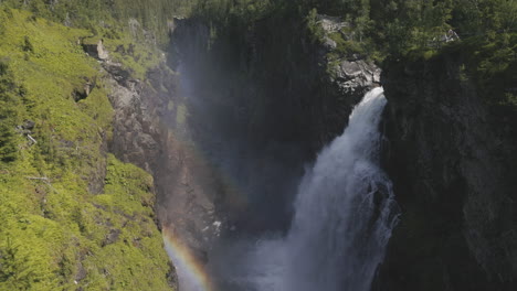 upper-view-of-Hallingsafallet-waterfall-in-Ostersund,-Sweden,-on-sunny-day-in-summer