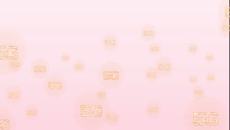 animation of multiple 5g text banners floating against pink gradient background