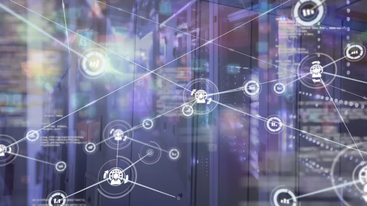animación de la red de conexiones a través de la sala de servidores