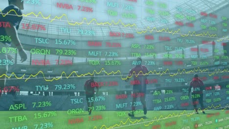 Animation-Von-Statistiken-Und-Daten-über-Zwei-Multiethnische-Rugbyteams,-Die-Rugby-Spielen