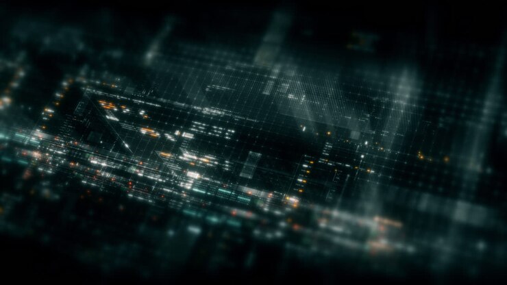 Movimento astratto di particelle con colori vivaci, particelle digitali in movimento, VR, fantascienza futuristica, innovazione tecnologica e sfondo immersivo di cyberspazio