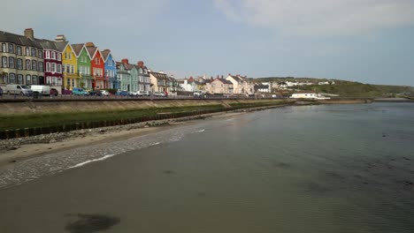 aerial shot of whitehead, a seaside village in co