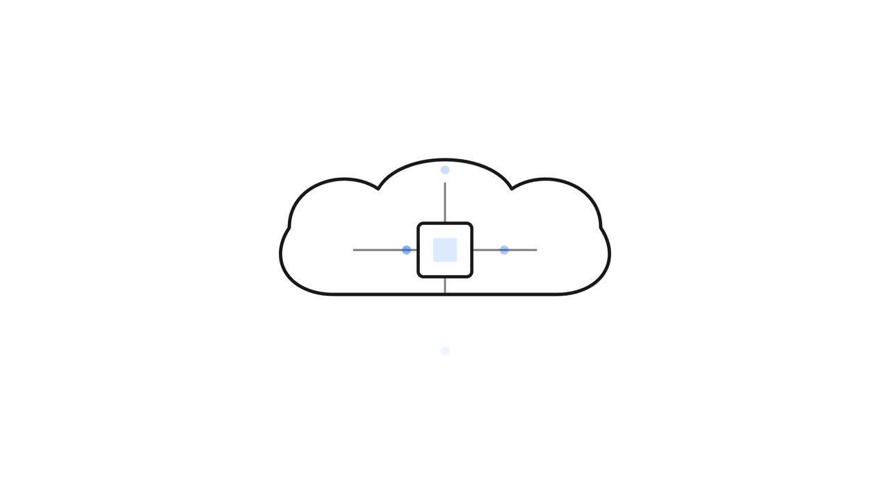 Animated Cloud Icon with Central Processor Unit Symbol