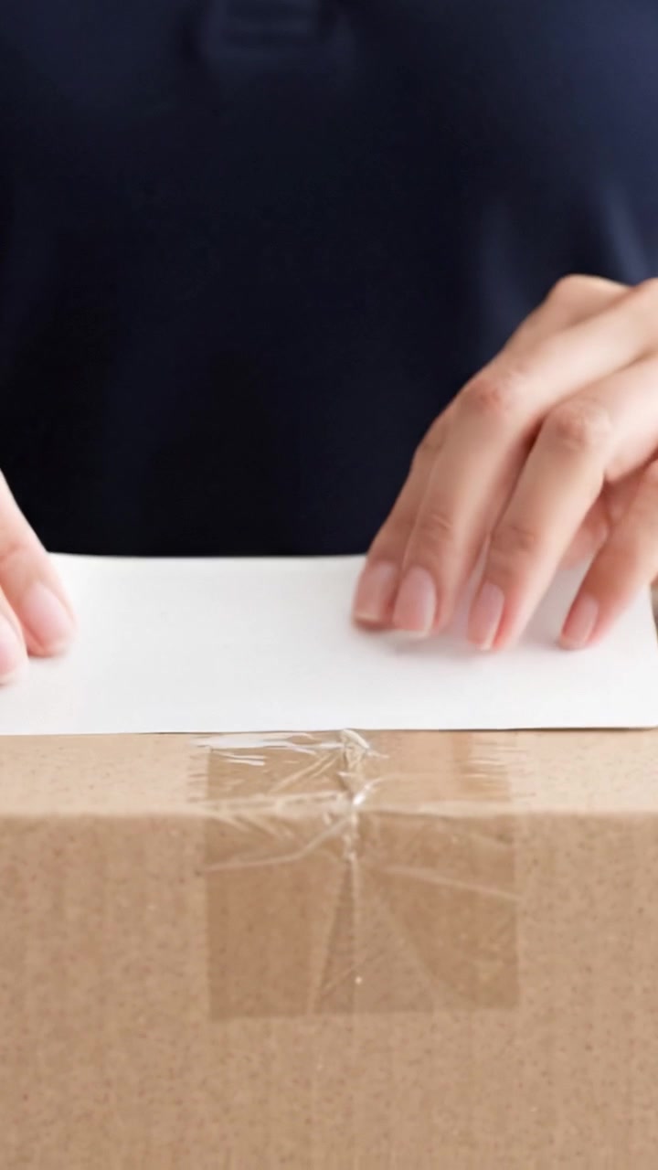 Una persona esamina attentamente un pacco rettangolare mentre tiene in mano un foglio di carta bianco, evidenziando l'attesa di scartare una consegna tanto attesa.