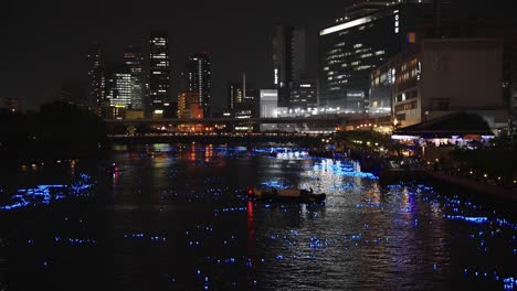 Iluminación-Del-Río-Vía-Láctea-De-Okawa-Para-El-Festival-De-Las-Estrellas-De-Tanabata-En-Osaka,-Japón