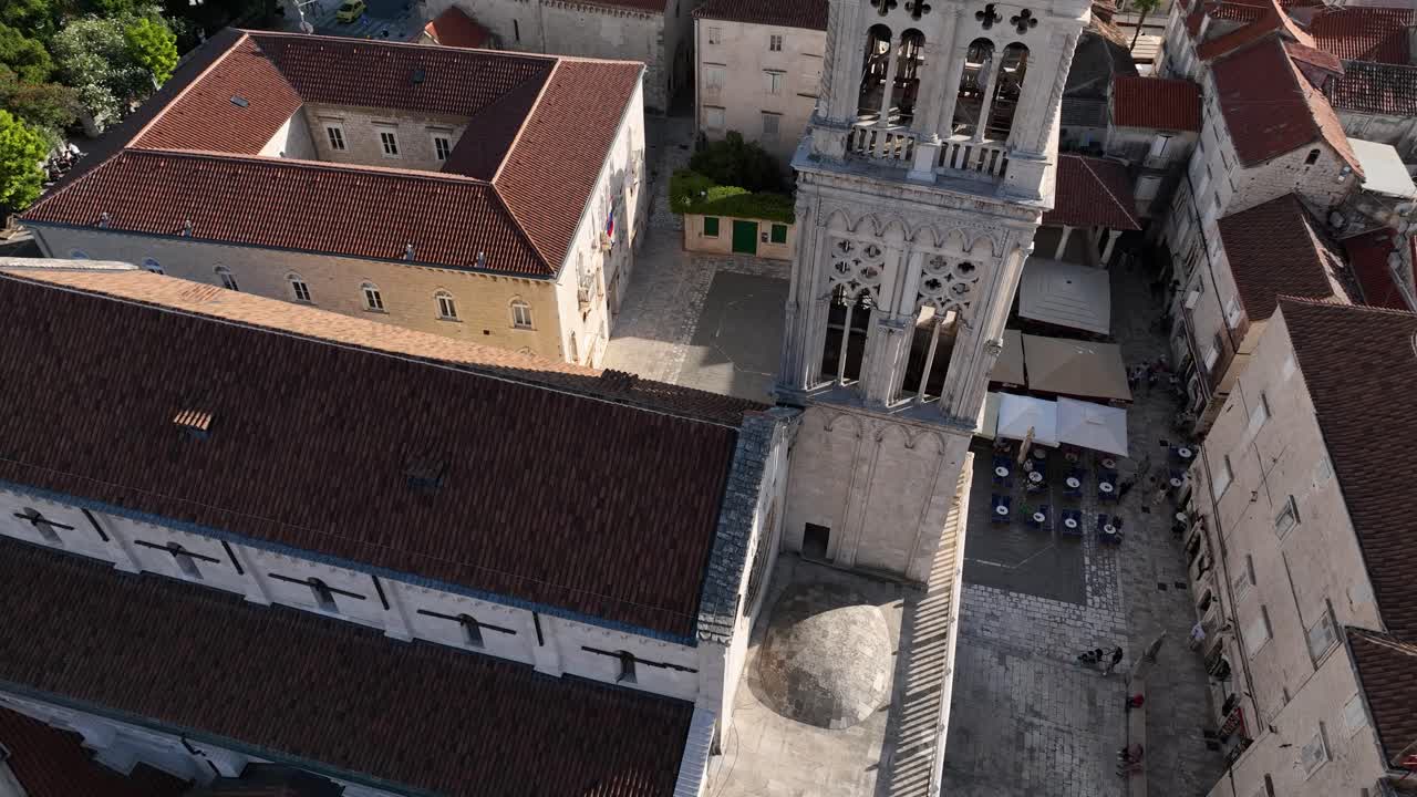 Low drone flight over the Trogir Cathedral in Croatia.