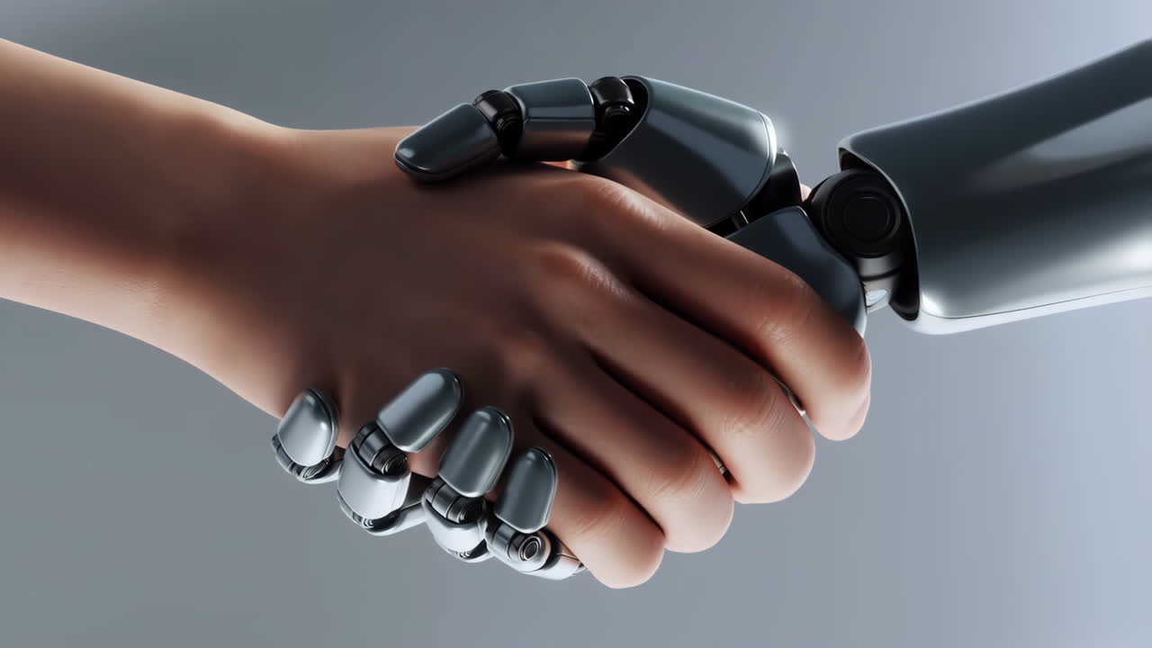 Human and Robot Handshake Representing AI Collaboration