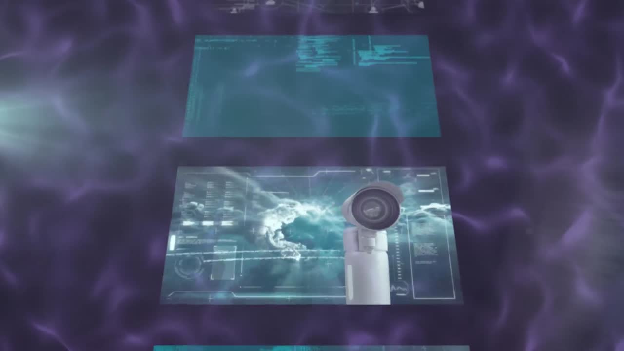 animación del procesamiento de datos en pantallas sobre fondo líquido