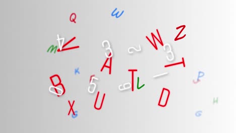 Digital-animation-of-multiple-changing-numbers-and-alphabets-against-grey-background