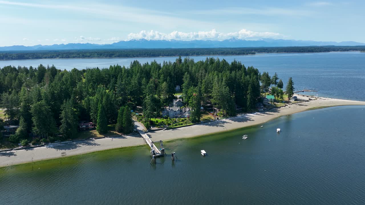 Aerial view of Herron Island's private community location in Washington's Puget Sound