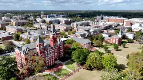 aerial orbit of auburn university campus in auburn alabama