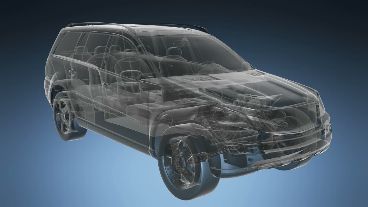 투명한 차가 회전합니다.