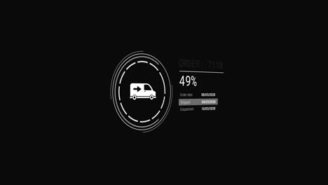 animación de iconos con procesamiento de datos en fondo negro