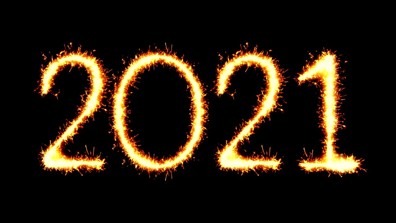 2021 text sparkler glitter sparks fuegos artificiales animación de bucle de fuego
