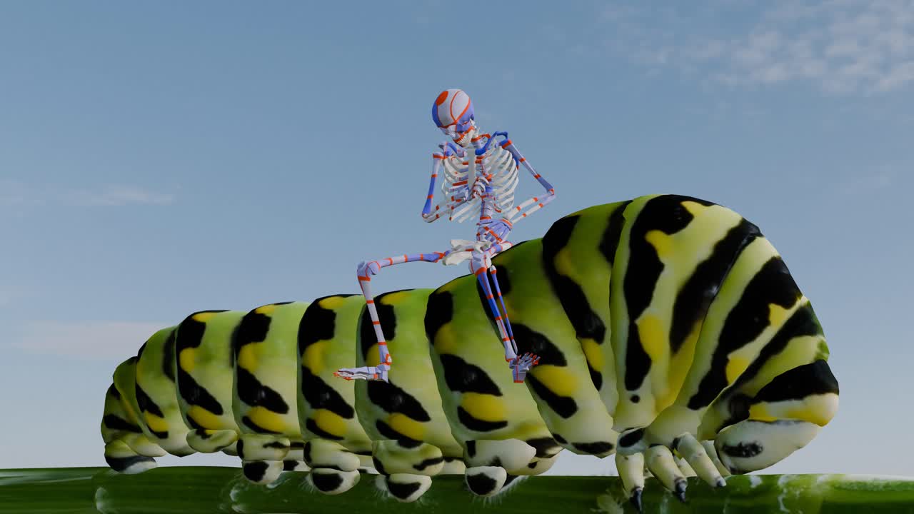 Caterpillar and skeleton - skeleton playing Drums Animation .
