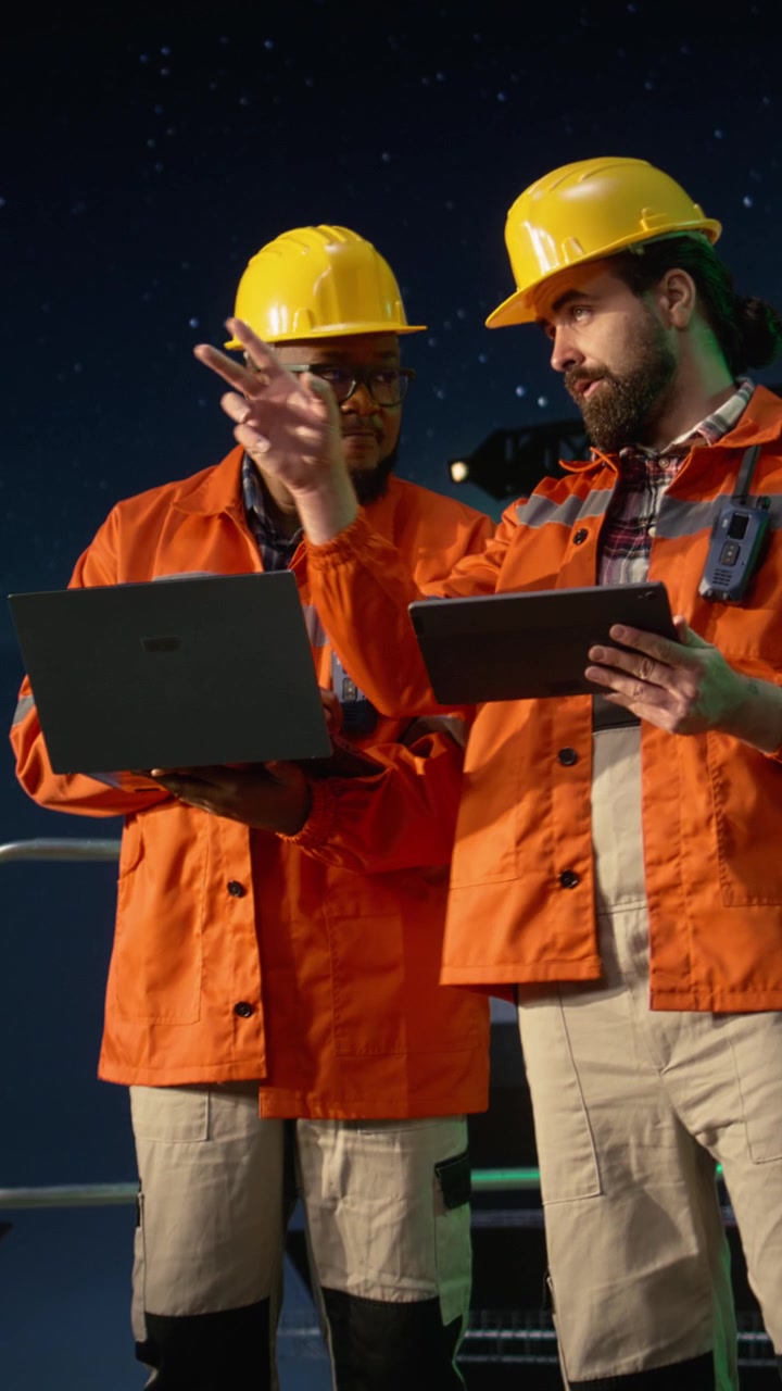 Vertical video Offshore platform engineering team managing resources during global oil crisis