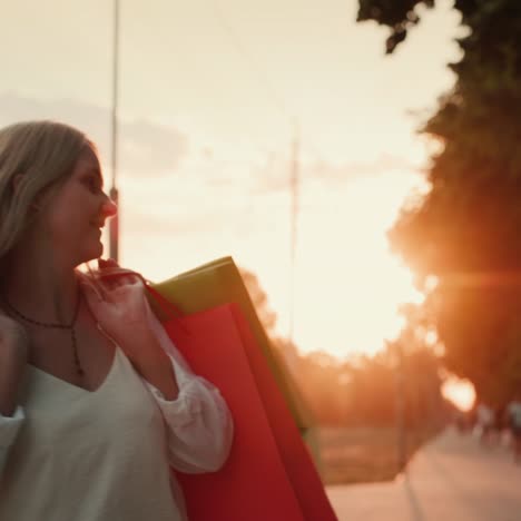 happy female shopper carries packages with trendy shopping 1