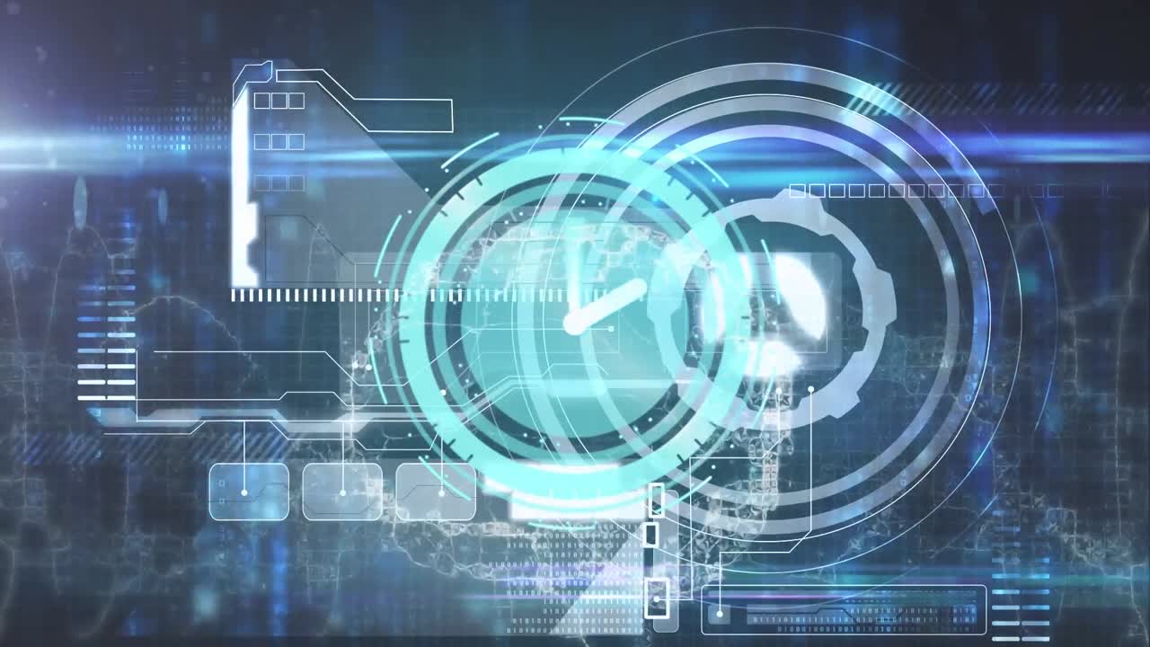 Animation of human brain and clock with data processing on screen