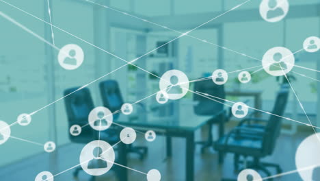 animating network connections over empty office conference room