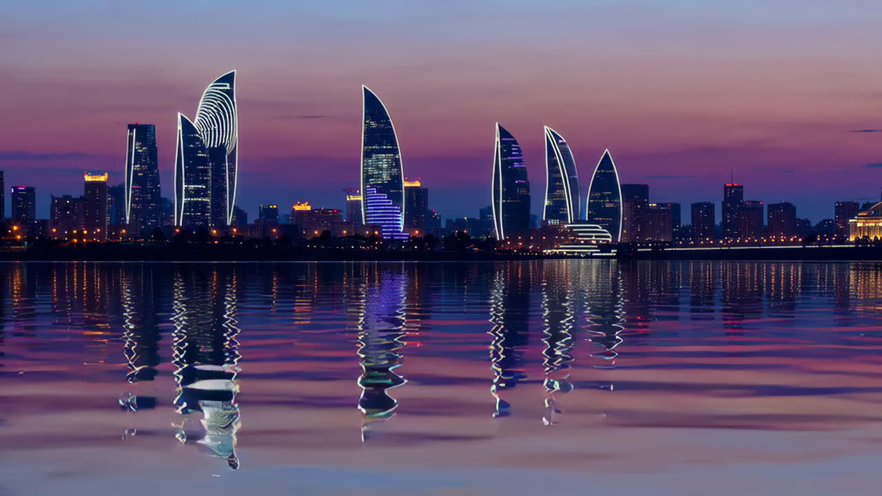 City Skyline at Sunset with Reflections