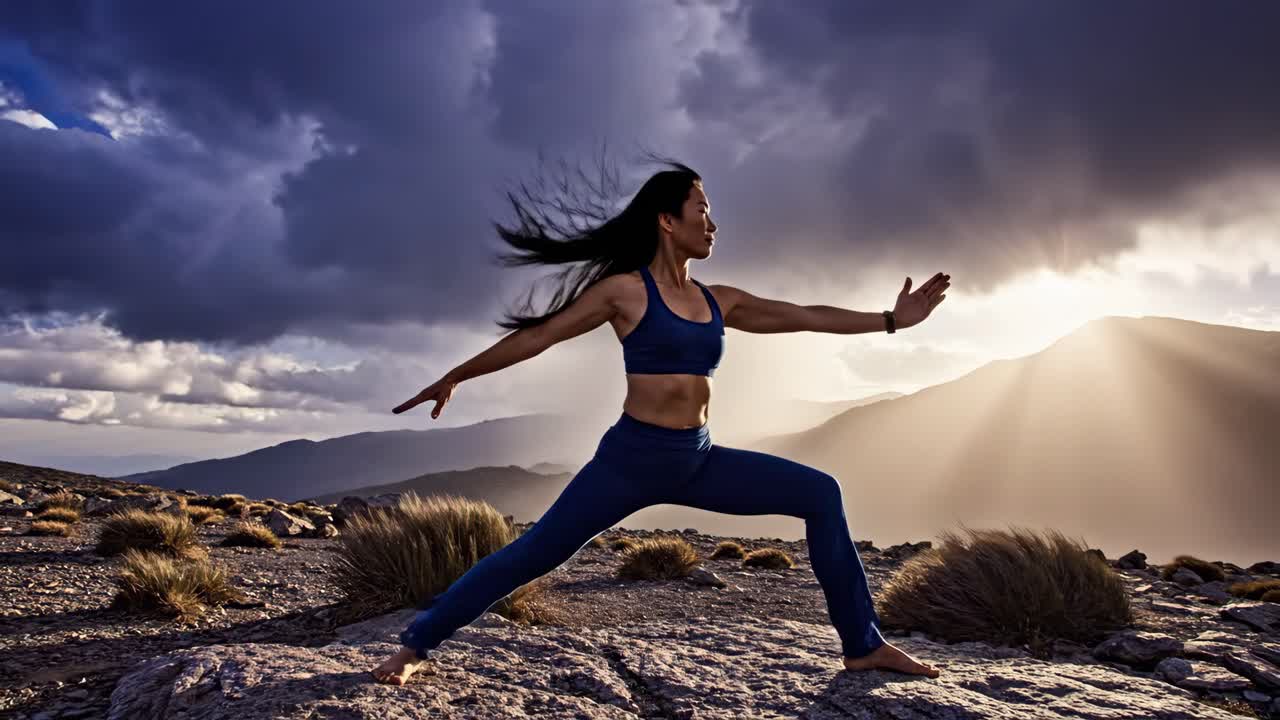 La donna a praticare yoga in montagna