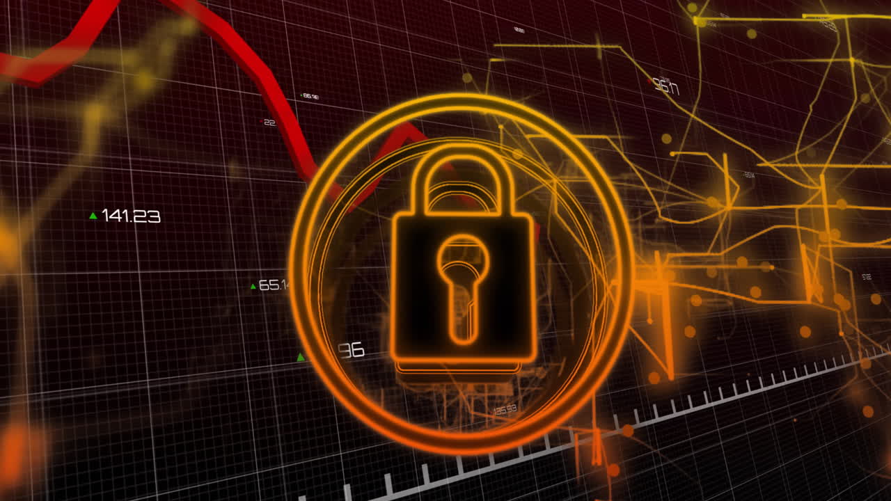 bloqueo y animación de seguridad clave sobre datos financieros y gráficos