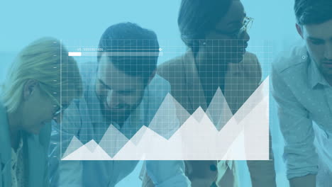 collaborating in office, business team working with graph animation overlaying tasks