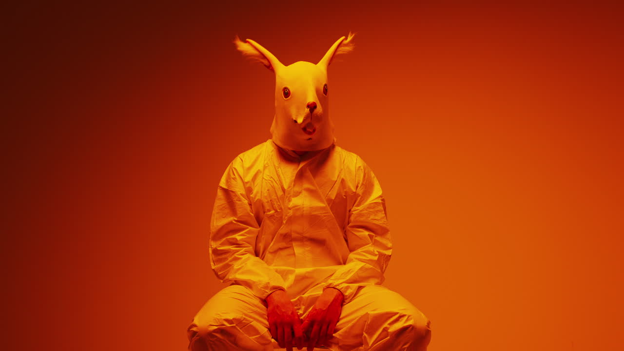 Person in Bunny Mask and Protective Suit