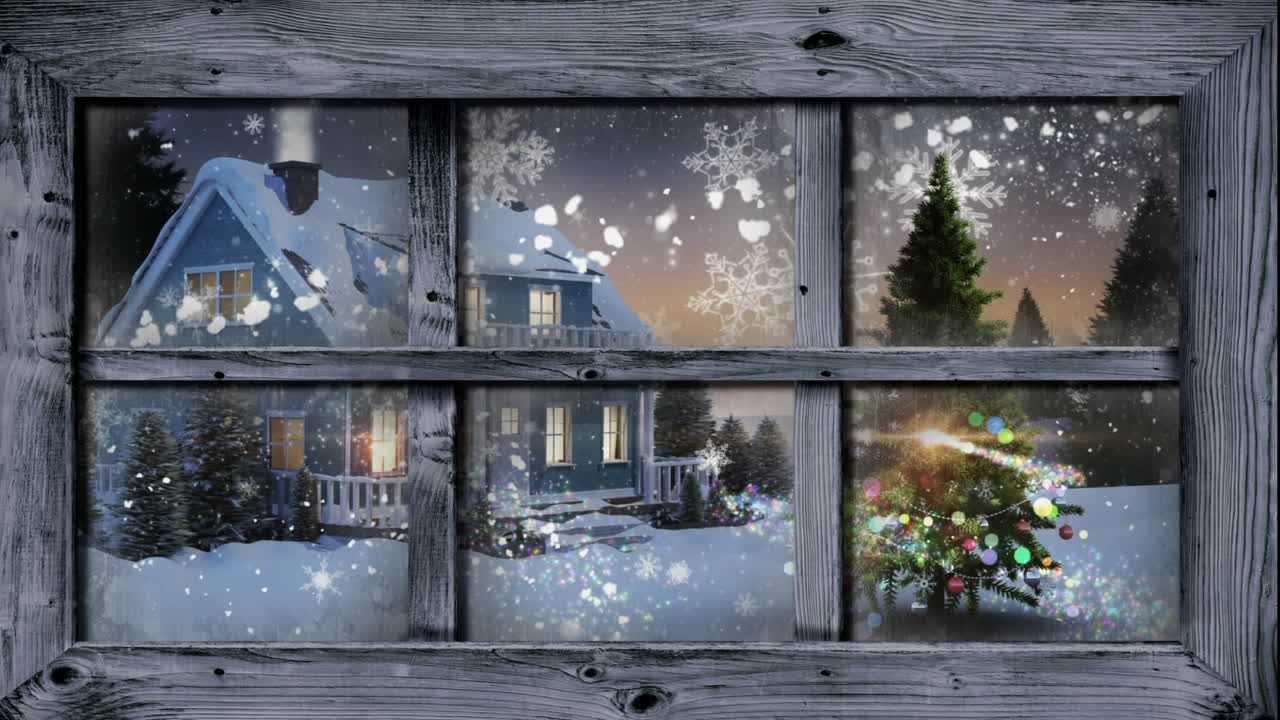 Winter scenery seen through window