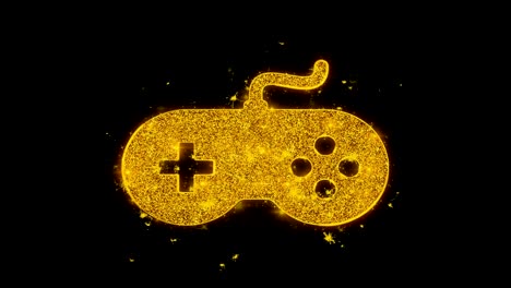 game controller icon sparks particles on black background.