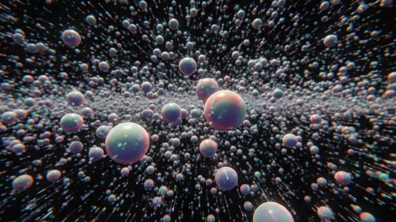 A Stunning Visualization of Multicolored Spheres Floating in an Infinite Space Environment, Capturing the Essence of Cosmic Abstraction and Dimensional Movement