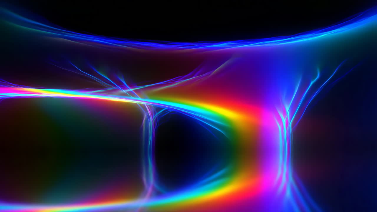 Abstract Glowing Rainbow Light Waves on Dark Background