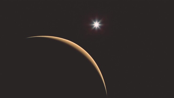 Stunning view of mars with a bright star shining in the background