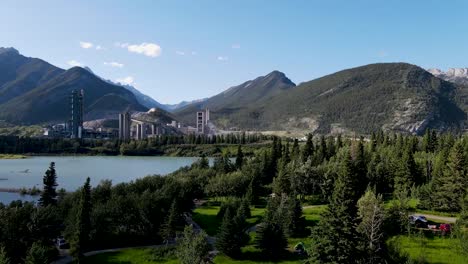 drone shot toward mountains and mine