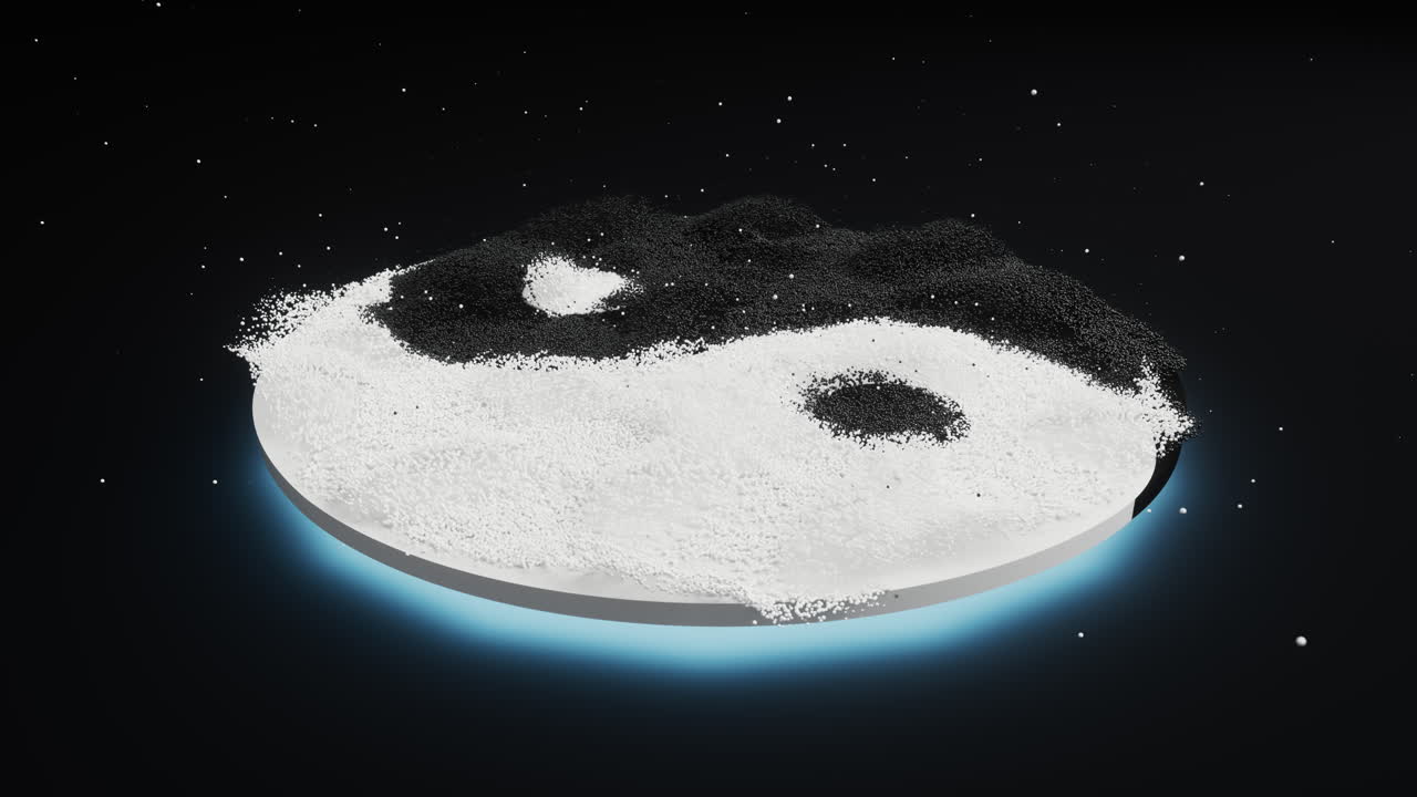 Chinese ancient taiji yin-yang pattern with flowing particles, 3d rendering.