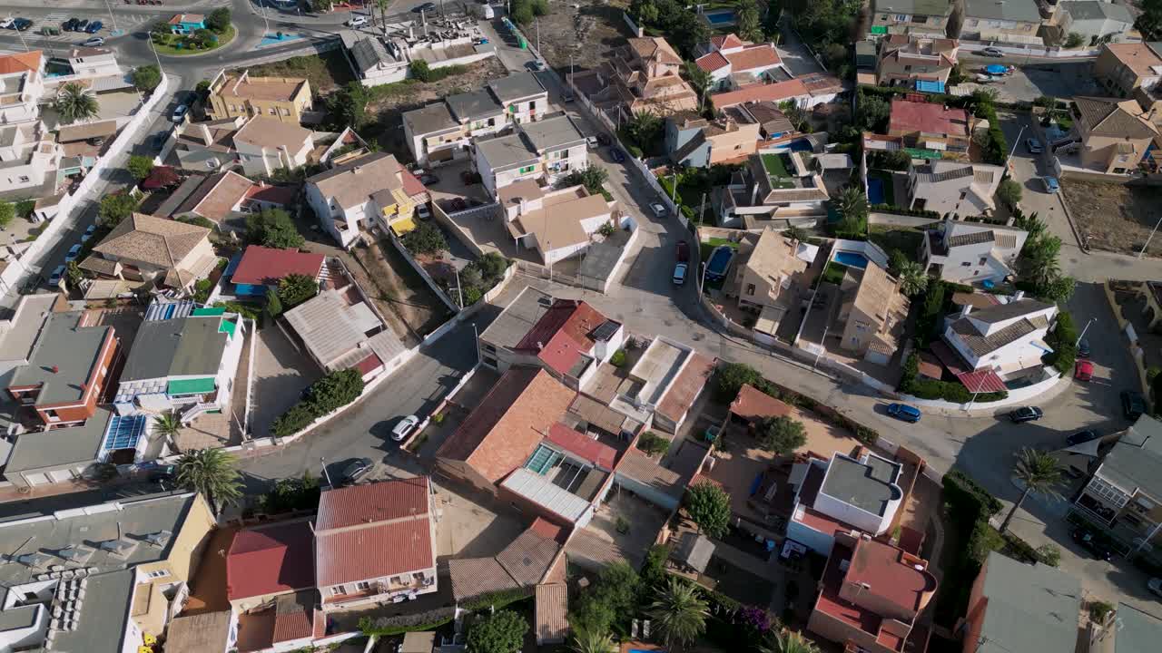 bird eye view looking down to a residencial area in the beach town of Cabo de Palos - Beach houses for vacation - Real State Spain - Murcia region - Spain