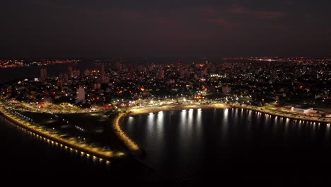 aerial shot of posadas city at night, argentina_pan view