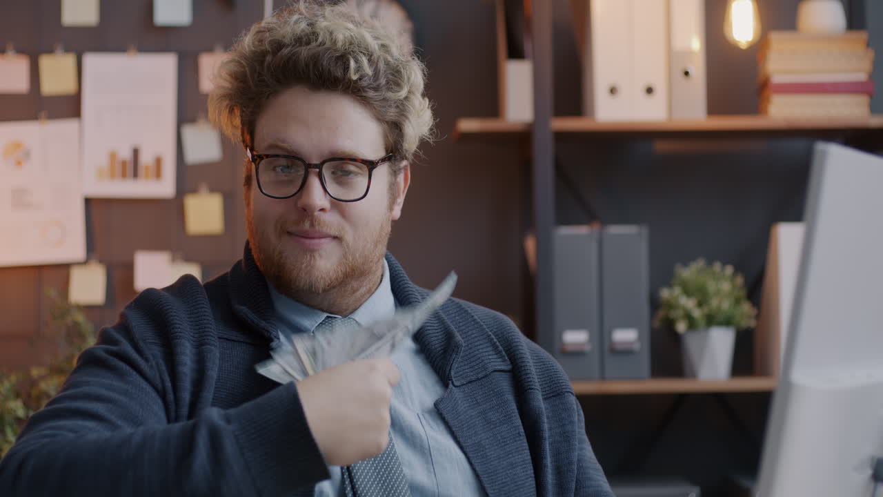 Man Holding Money in Office