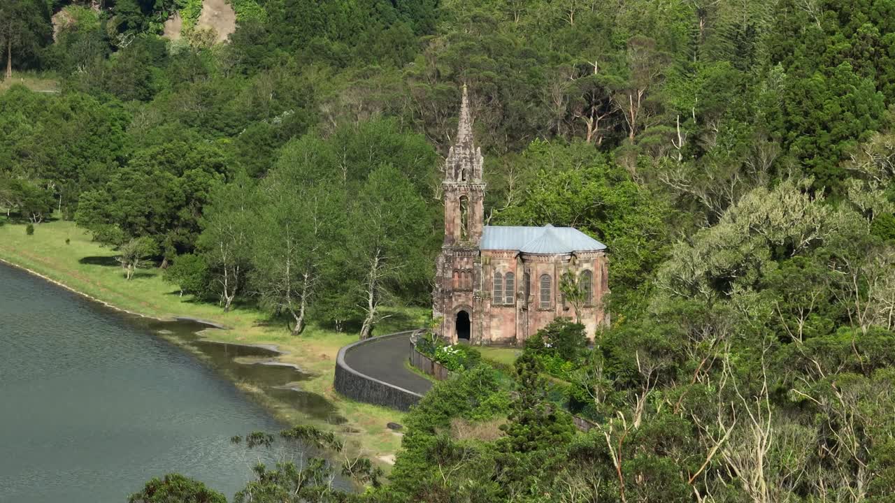 Neo-Gothic Church Of Nossa Senhora das Vit&oacute;rias By The Lakeshore Of Furnas In S&atilde;o Miguel, Azores Portugal